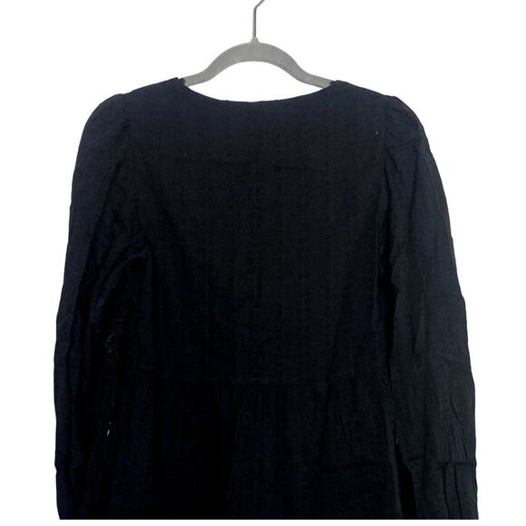 Zara V Neck Embroidered Long Sleeve Baby Doll Mini Dress Lined XS Black #3304 - Picture 8 of 14